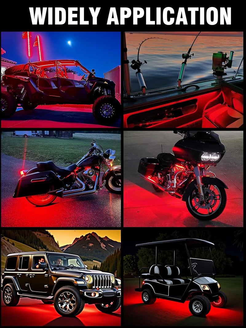 LEYMANRIYA 8 Pcs Car Led Light Strip IP67 Waterproof 11" Flexible Led Lights Underglow 12V for Car Motorcycle Boat Golf Cart Interior Exterior Decoration - Red - Image 2